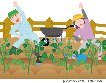 Elderly couple having fun gardening 128644589