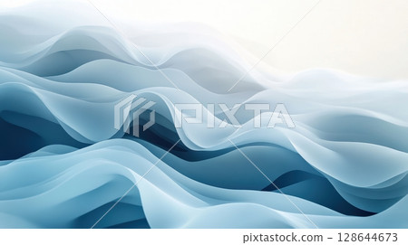 A serene abstract representation of flowing waves in soft blue tones, creating a tranquil and soothing atmosphere. 128644673