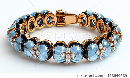 Elegant Aquamarine and Gold Bracelet with Unique Design and Detail 128644889