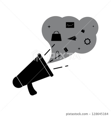 Megaphone Icon Vector Logo Design with sound, linear icon. Advertising and distribution. 128645164