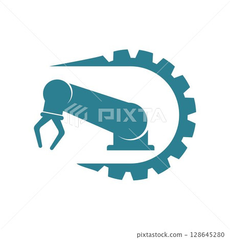 Robotic arm factory. Robotic arm factory vector isolated for industrial illustration. Robotic arm factory. Robotic arm factory vector isolated for industrial illustration. 128645280