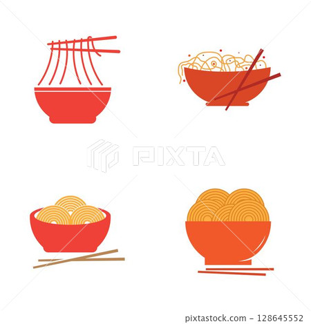 Noodle bowl logo template. Chinese food vector design. Ramen noodles illustration Noodle bowl logo template. Chinese food vector design. Ramen noodles illustration 128645552