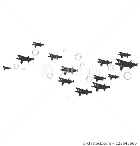 Salmon, fish and fishing, logo template. Underwater world, river and marine life, nature, vector design, 128645660