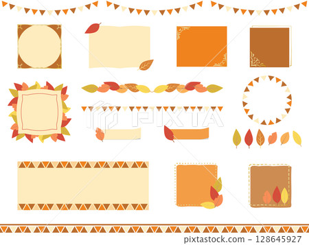 A set of illustration materials for autumn-colored frames and decorations with cute fallen leaves A set of illustration materials for autumn-colored frames and decorations with cute fallen leaves 128645927
