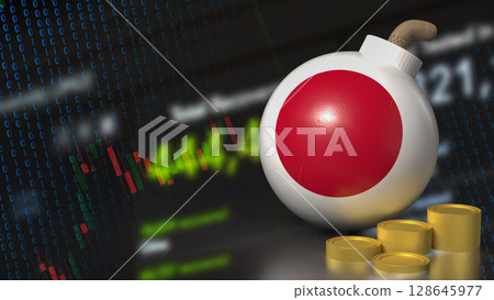The Japan Bomb and coins for Business crisis concept 3d Rendering. 128645977