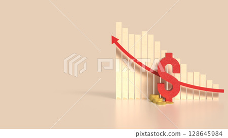 The Red Dollar Symbol and coins for Business concept 3d Rendering. The Red Dollar Symbol and coins for Business concept 3d Rendering. 128645984