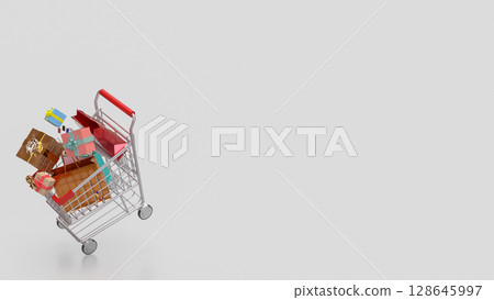 The Gift box in Shopping cart for marketing or business concept 3d Rendering. The Gift box in Shopping cart for marketing or business concept 3d Rendering. 128645997
