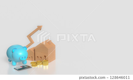 The House and Blue Piggy Bank for Business concept 3d Rendering. The House and Blue Piggy Bank for Business concept 3d Rendering. 128646011