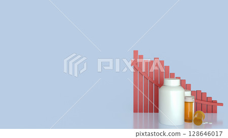 The Drug bottle and red chart for Medical or health concept 3d Rendering. 128646017