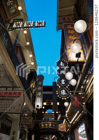 Yuyuan Old Street at night, Shanghai, China 128646237