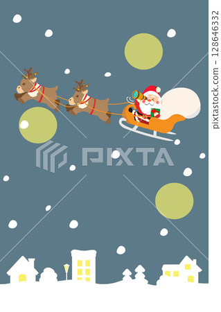 Vertical background illustration of Santa searching for a house with a telescope in hand in a night cityscape Vertical background illustration of Santa searching for a house with a telescope in hand in a night cityscape 128646332