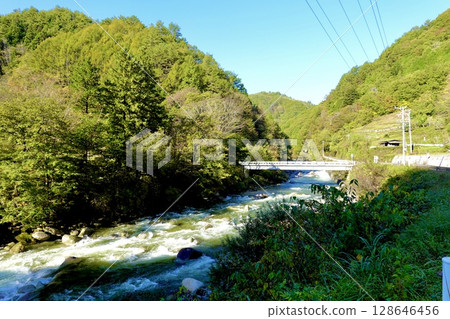 River scenery on the road to Akasawa Natural Recreation Forest, Agematsu Town, Kiso District, Nagano Prefecture River scenery on the road to Akasawa Natural Recreation Forest, Agematsu Town, Kiso District, Nagano Prefecture 128646456