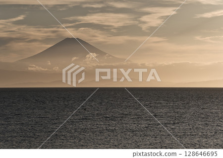 三浦半島長者崎的夜景和富士山的輪廓 128646695