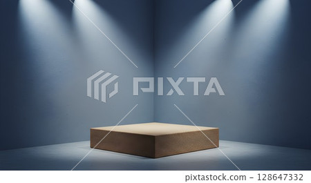 empty white room with black and white podium 128647332