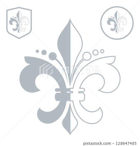 Gray and white royal lily . Heraldic sign, logo, design element, decoration. Graphic vector pattern Gray and white royal lily . Heraldic sign, logo, design element, decoration. Graphic vector pattern 128647485