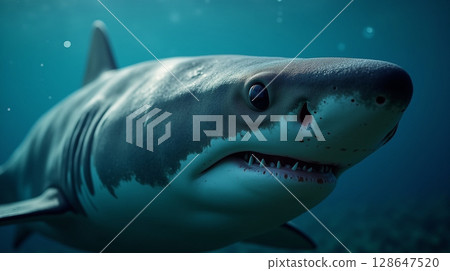 Great White Shark Close-up with Visible Skin Texture	 128647520