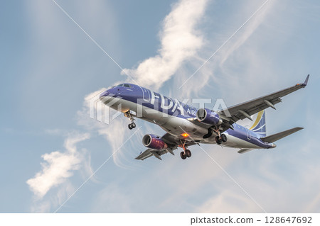 Sendai Airport at dusk, airplane landing, Natori City, Miyagi Prefecture 128647692