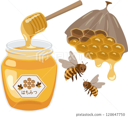 Honey and beehive with dipper Honey and beehive with dipper 128647750