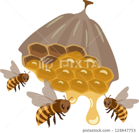 Beehive and bees Beehive and bees 128647753
