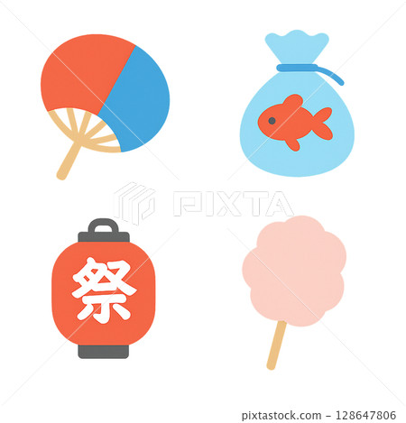 扇子、撈金魚等夏日祭典必備物品的流行插畫套裝,讓祭典氣氛更加活躍 扇子、撈金魚等夏日祭典必備物品的流行插畫套裝,讓祭典氣氛更加活躍 128647806