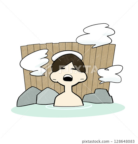A man taking a break in a hot spring 128648083