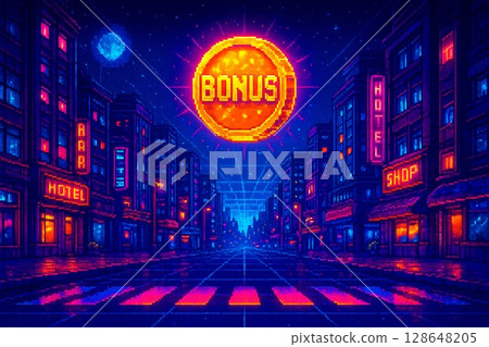 Pixel world intersection and giant floating bonus items 128648205
