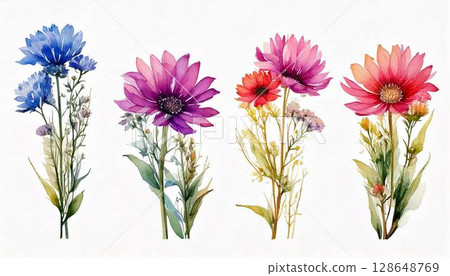 Watercolor leaves flowers plants nature decoration decoration background illustration material AI 128648769