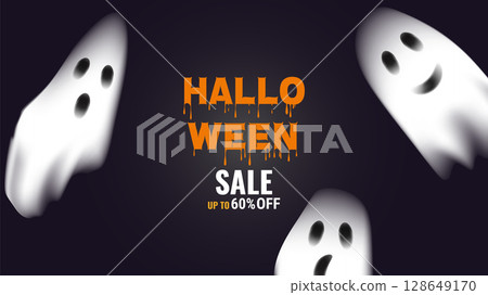 Halloween sale promo banner template offer design. Festive creepy design poster website. Vector illustration. Halloween sale promo banner template offer design. Festive creepy design poster website. Vector illustration. 128649170