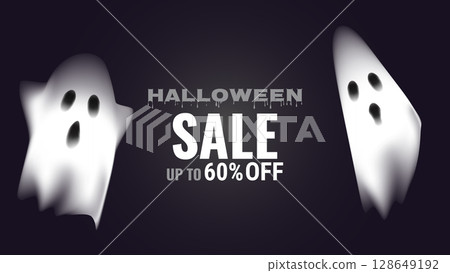 Halloween sale promo banner template offer design. Festive creepy design poster website. Vector illustration. 128649192
