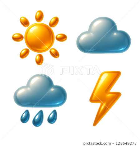 Weather icon set with plump texture, weather mark material with glossy feel, weather symbol pack with attractive three-dimensional feel 128649275