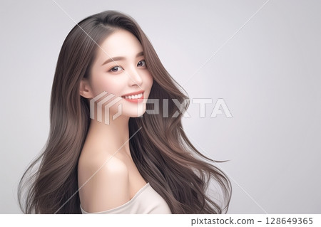 美麗的頭髮女人/長髮“AI生成圖像” 128649365