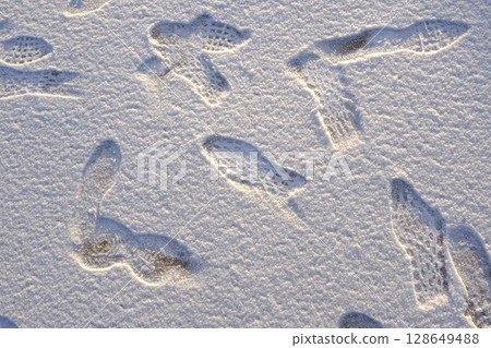 Footprints in fresh snow 128649488