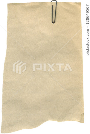 Paper piece with paper clip for used as background or backdrop. Realistic paper piece for scrapbooking, paper collage making 128649507
