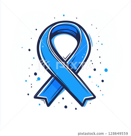 illustration for World Diabetes Day featuring a blue circular ribbon 128649559