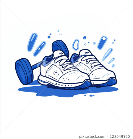 Athletic shoes and a dumbbell create an energetic atmosphere for fitness activities 128649560