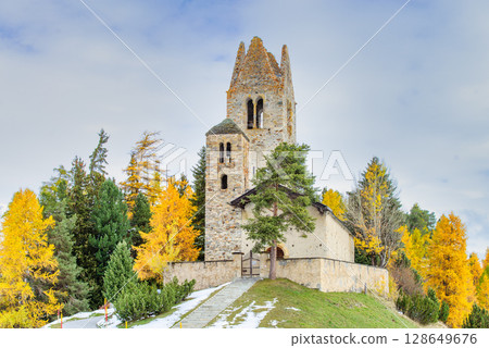 Ancient stone church in autumn Ancient stone church in autumn 128649676