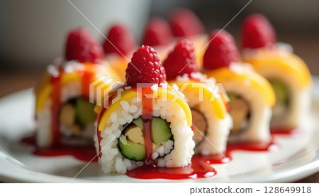 Tropical Fruit Sushi Creation Captured in Sharp Detail Tropical Fruit Sushi Creation Captured in Sharp Detail 128649918