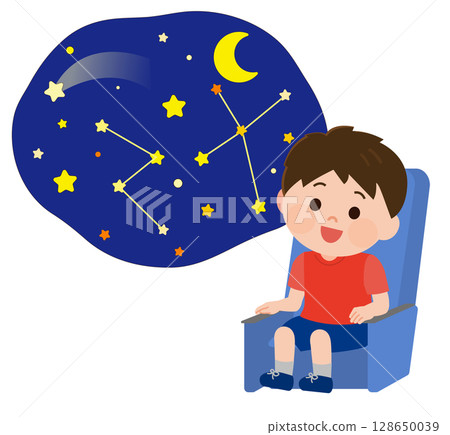Illustration of a boy watching the planetarium 128650039