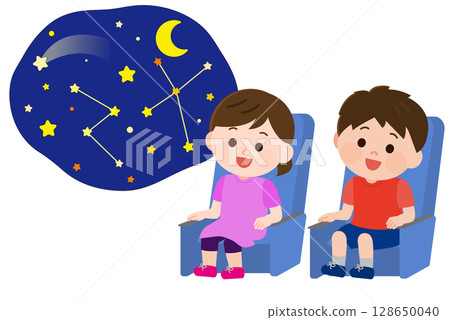 Boy and girl watching the planetarium illustration 128650040