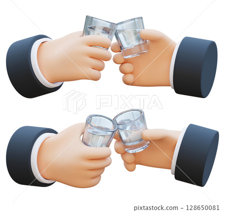 toasting Hand holding a glass of soju cartoon style 3D graphic 128650081