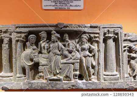 A sculpture of Prince Siddharta on the eve of his departure from Gandhara, on display at a museum in Peshawar, Pakistan. 128650343