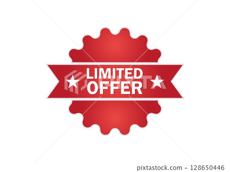 Red Limited Offer Badge with Ribbon and Stars Red Limited Offer Badge with Ribbon and Stars 128650446
