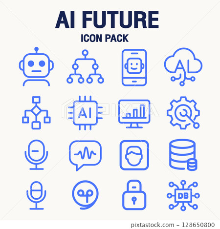 AI Future Icon Set - 16 Minimal Flat Icons for Technology and Web Design. Vector illustration AI Future Icon Set - 16 Minimal Flat Icons for Technology and Web Design. Vector illustration 128650800