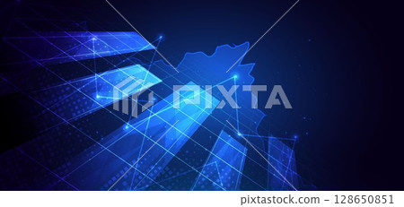 Finance chart stock market growth glowing light effect on dark blue background. 128650851