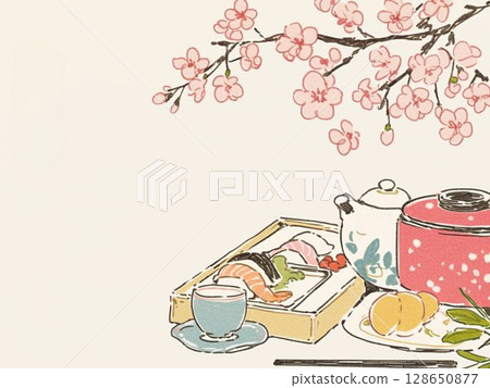 Cherry blossoms and Japanese cuisine: A spring cherry blossom viewing bento and a warm moment Cherry blossoms and Japanese cuisine: A spring cherry blossom viewing bento and a warm moment 128650877
