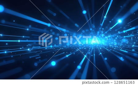 Technology-inspired background with blue laser streaks and digital particles Technology-inspired background with blue laser streaks and digital particles 128651163