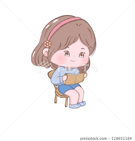 cute girl clipart in pink dress cartoon style flat design for children artwork 128651184