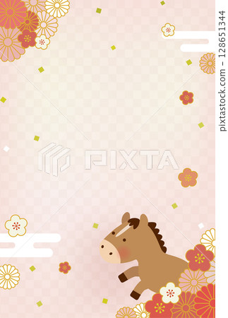 2026 Year of the Horse New Year's card illustration | Cute horse and Japanese-style floral design 2026 Year of the Horse New Year's card illustration | Cute horse and Japanese-style floral design 128651344
