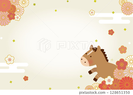 2026 Year of the Horse New Year's card illustration | Cute horse and Japanese-style floral design 2026 Year of the Horse New Year's card illustration | Cute horse and Japanese-style floral design 128651350