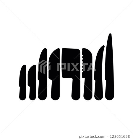 Assortment of Kitchen Knives in a Row, Minimalist Icon Assortment of Kitchen Knives in a Row, Minimalist Icon 128651638